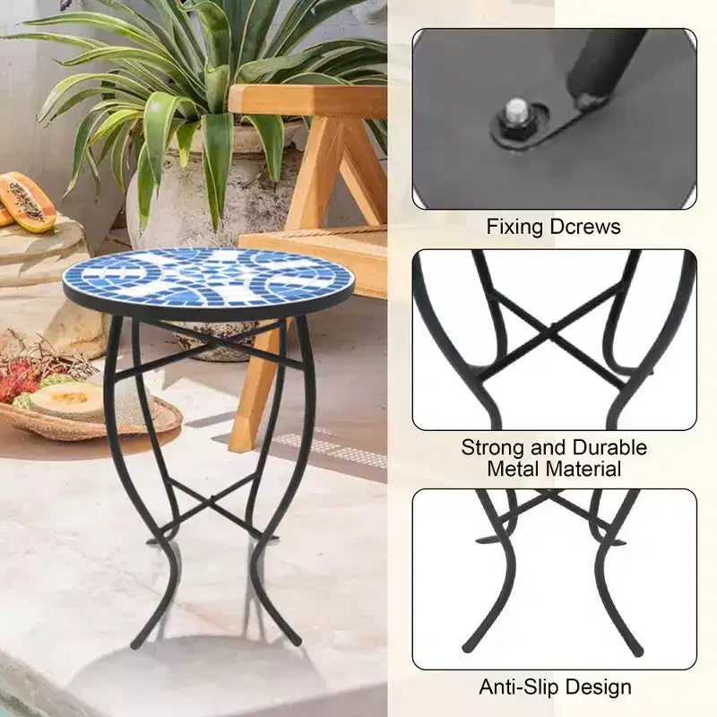 Jiallo Mosaic Art Collection Blue Daisy Accent Table