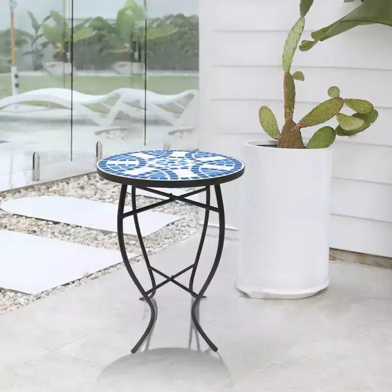 Jiallo Mosaic Art Collection Blue Daisy Accent Table