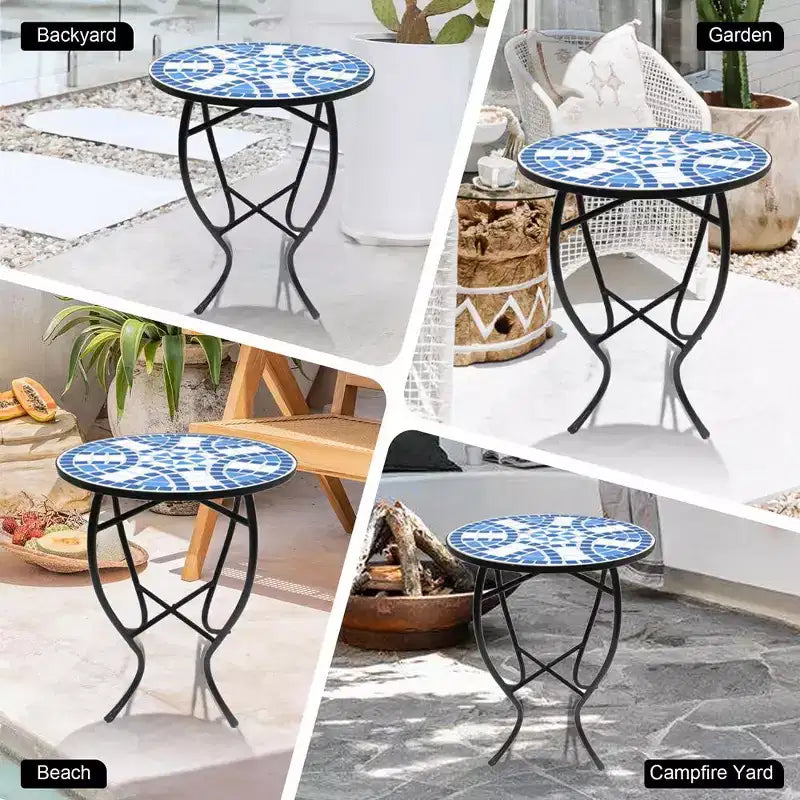 Jiallo Mosaic Art Collection Blue Daisy Accent Table