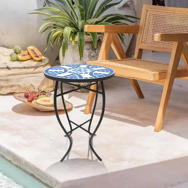 Jiallo Mosaic Art Collection Blue Daisy Accent Table