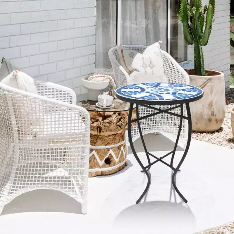 Jiallo Mosaic Art Collection Blue Daisy Accent Table
