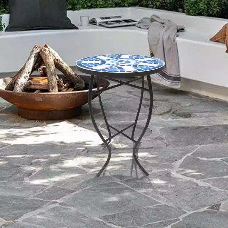 Jiallo Mosaic Art Collection Blue Daisy Accent Table