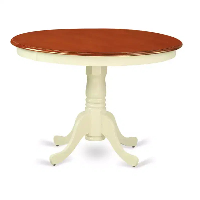 HomeStock Modern 5 Piece Dining Table Set Round Pedestal Table Cherry Buttermilk