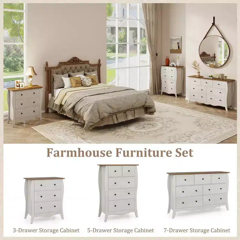 Costway 1/2 PCS 47 Farmhouse Chest of Drawers with 7 Folding Fabric Drawers Anti-tipping Kit Gray