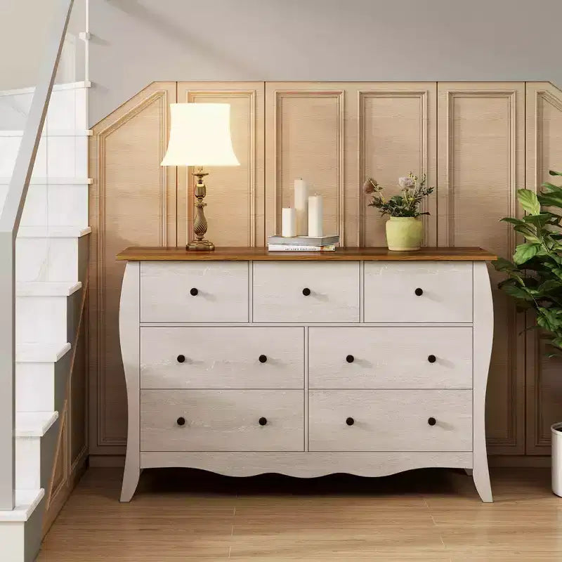Costway 1/2 PCS 47 Farmhouse Chest of Drawers with 7 Folding Fabric Drawers Anti-tipping Kit Gray