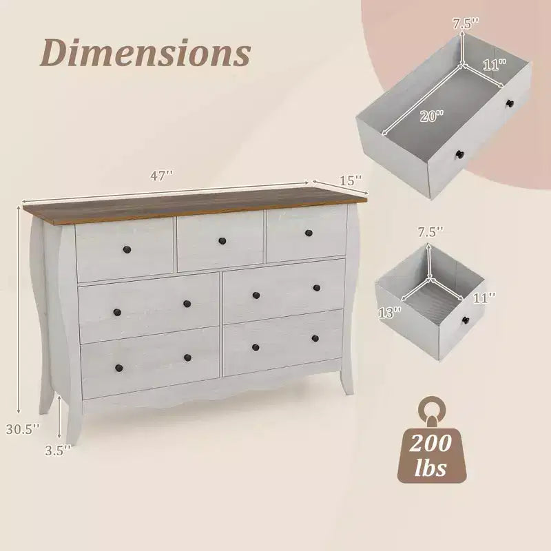 Costway 1/2 PCS 47 Farmhouse Chest of Drawers with 7 Folding Fabric Drawers Anti-tipping Kit Gray