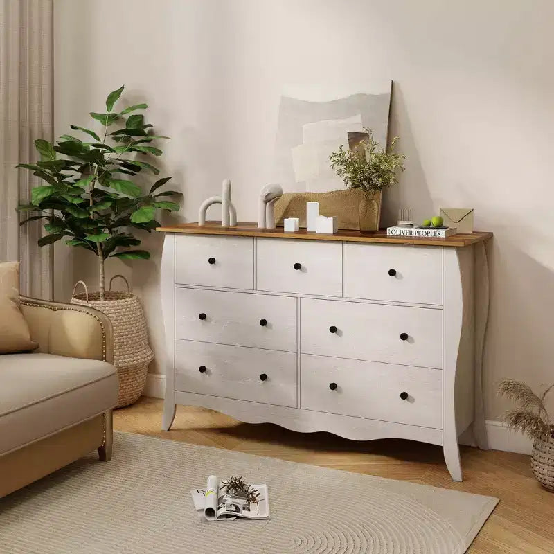 Costway 1/2 PCS 47 Farmhouse Chest of Drawers with 7 Folding Fabric Drawers Anti-tipping Kit Gray