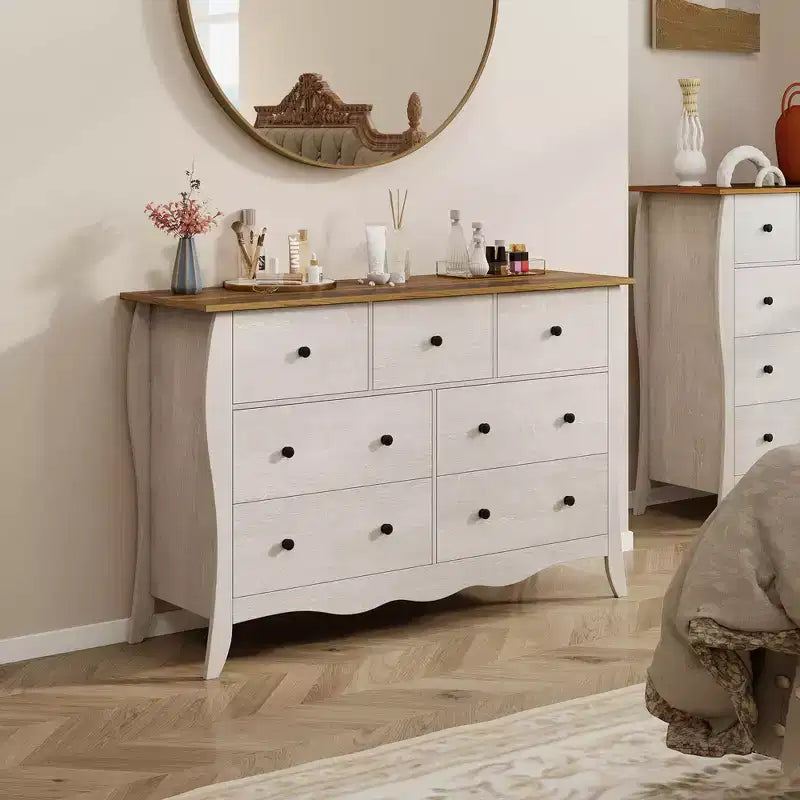 Costway 1/2 PCS 47 Farmhouse Chest of Drawers with 7 Folding Fabric Drawers Anti-tipping Kit Gray