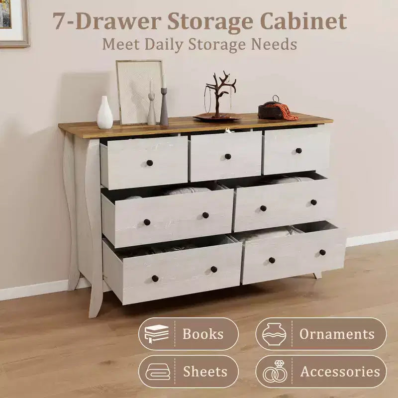 Costway 1/2 PCS 47 Farmhouse Chest of Drawers with 7 Folding Fabric Drawers Anti-tipping Kit Gray