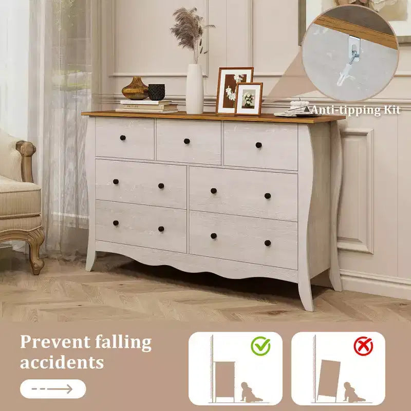 Costway 1/2 PCS 47 Farmhouse Chest of Drawers with 7 Folding Fabric Drawers Anti-tipping Kit Gray