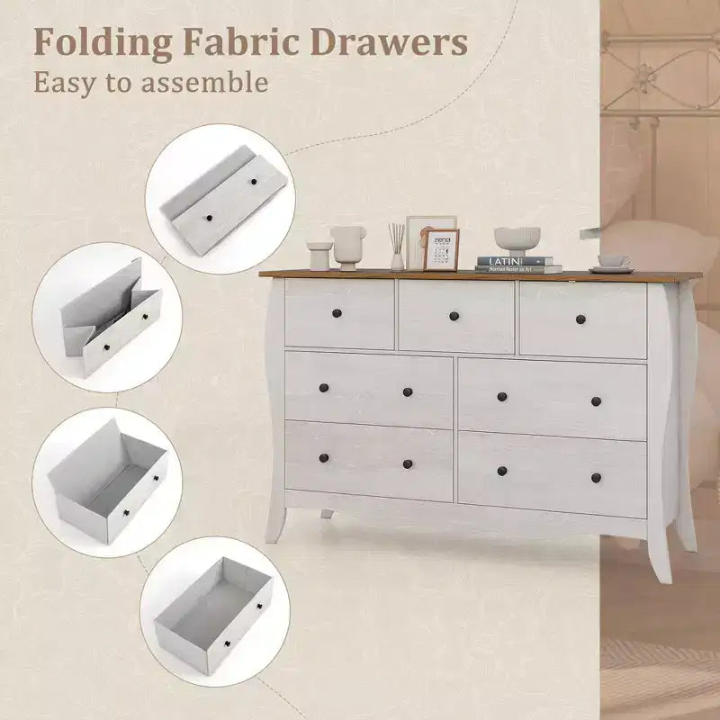 Costway 1/2 PCS 47 Farmhouse Chest of Drawers with 7 Folding Fabric Drawers Anti-tipping Kit Gray