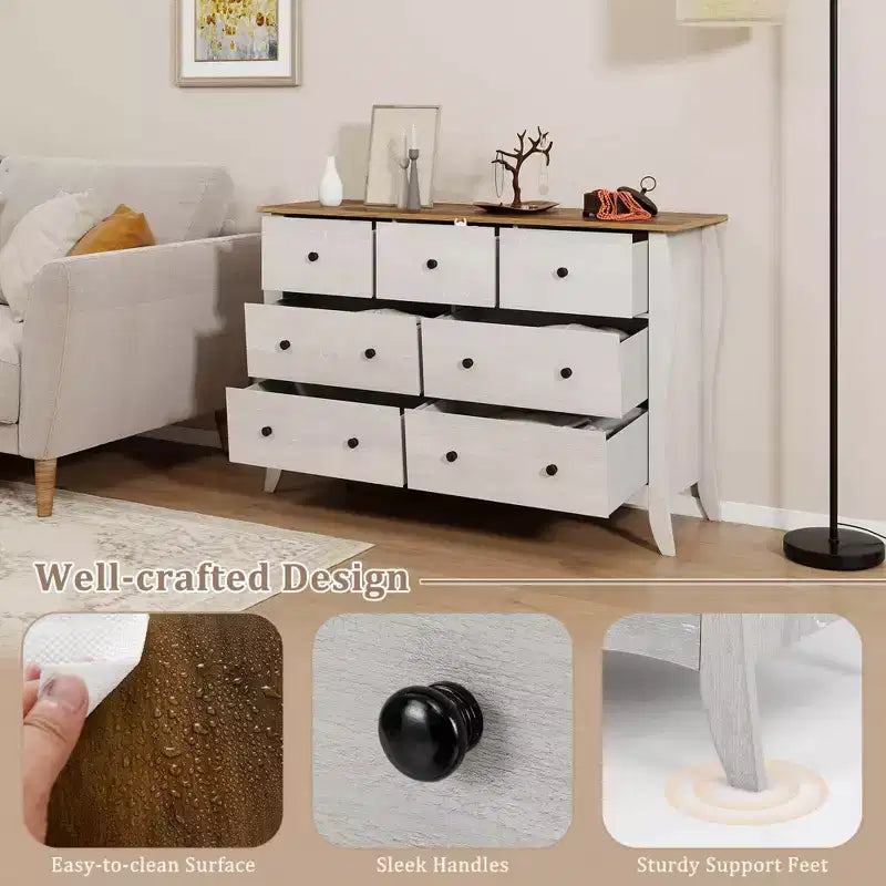 Costway 1/2 PCS 47 Farmhouse Chest of Drawers with 7 Folding Fabric Drawers Anti-tipping Kit Gray