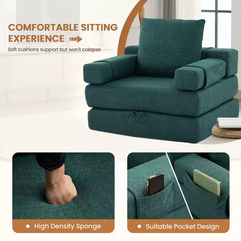 HYEORY Modern Fold Down Chair Flip Out Lounger Convertible Sleeper Sofa Bed Couch