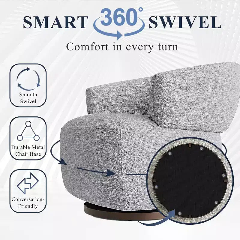 Heynemo Swivel Barrel Chair, Fully Assembled Accent Lounge Sofa with 360-Degree Base, Round Club Chair for Living Room, Bedroom, Office, Ivory