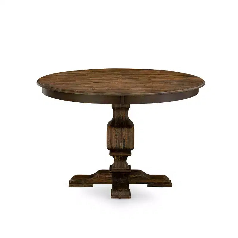 HomeStock Round Dining Table with Pedestal, Rustic Rubberwood Table