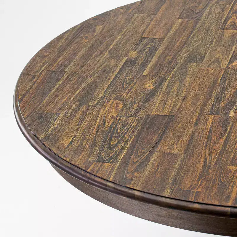 HomeStock Round Dining Table with Pedestal, Rustic Rubberwood Table