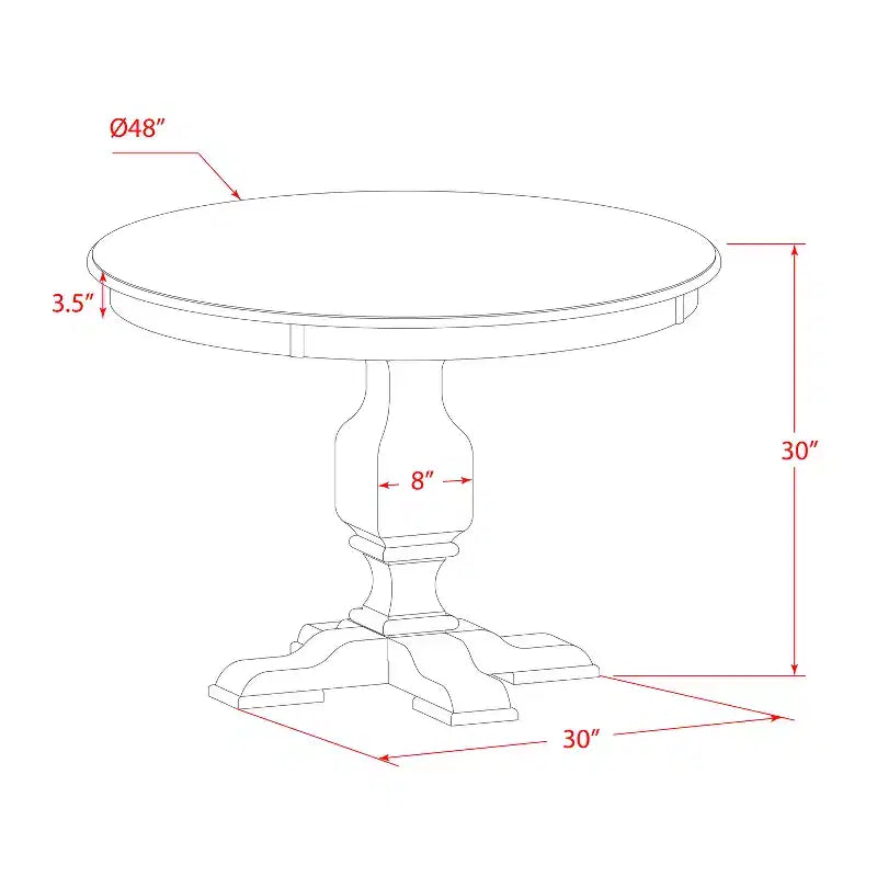 HomeStock Round Dining Table with Pedestal, Rustic Rubberwood Table