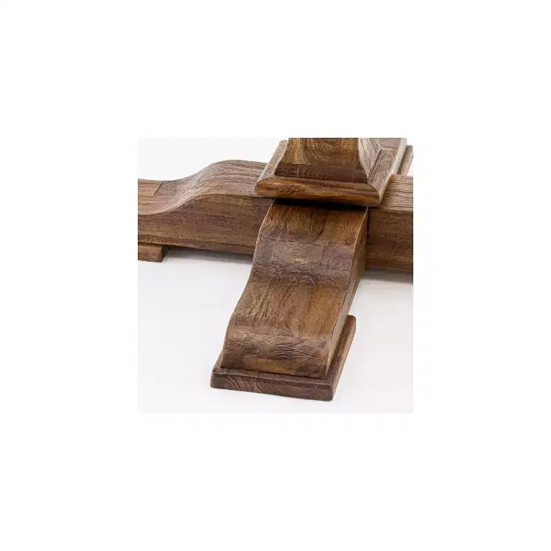 HomeStock Round Dining Table with Pedestal, Rustic Rubberwood Table