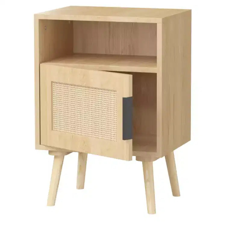 GDFStudio Melissa 22.83'' H Wood Nightstand with Open Shelf and Rattan Door