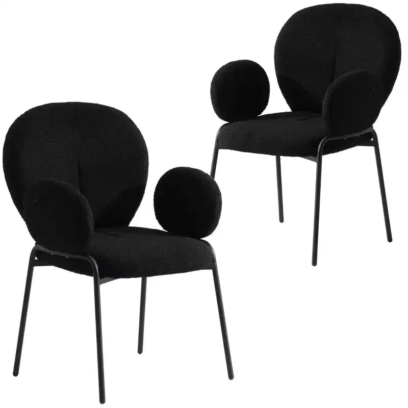 LeisureMod Celestial Series Boucle Dining Arm Chairs with Black Frame  Set of 2, Comfortable, Stylish, Modern Accent for Dining Rooms & Kitchens
