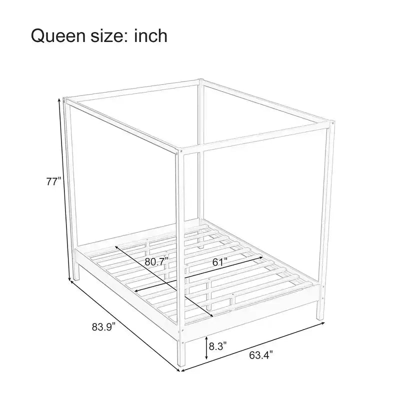 Queen/King Size Four Poster Platform Bed, Solid Wood Canopy Bed Frame, No Box Spring Needed - ModernLuxe