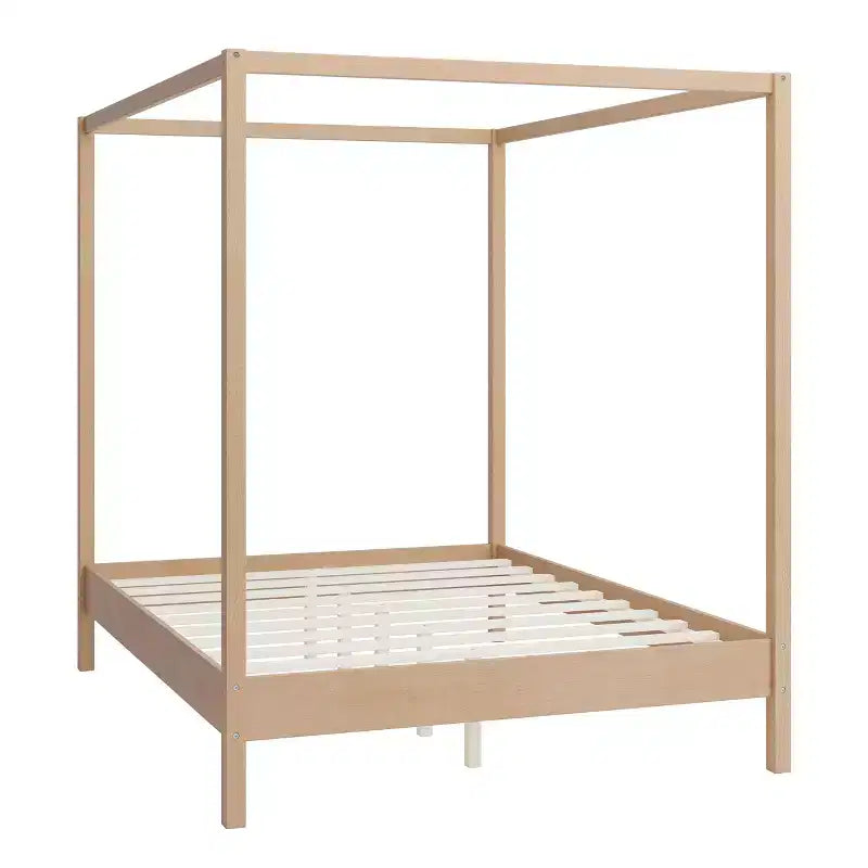 Queen/King Size Four Poster Platform Bed, Solid Wood Canopy Bed Frame, No Box Spring Needed - ModernLuxe