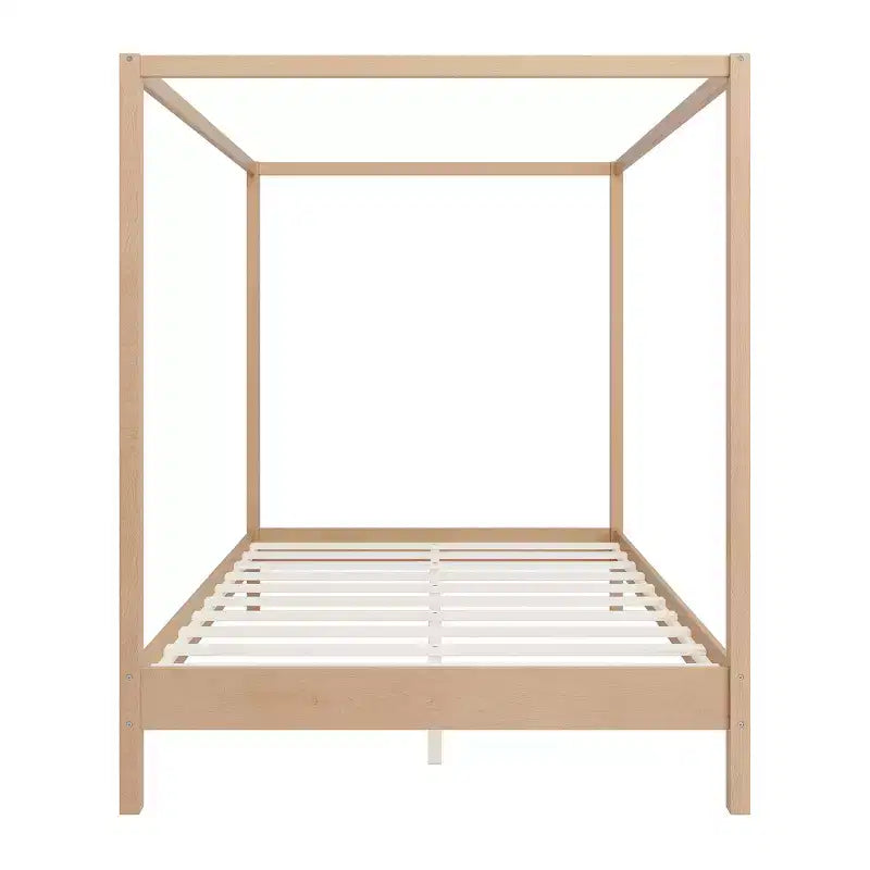 Queen/King Size Four Poster Platform Bed, Solid Wood Canopy Bed Frame, No Box Spring Needed - ModernLuxe