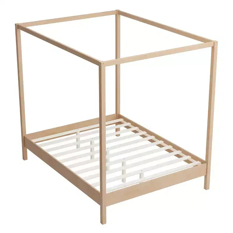Queen/King Size Four Poster Platform Bed, Solid Wood Canopy Bed Frame, No Box Spring Needed - ModernLuxe