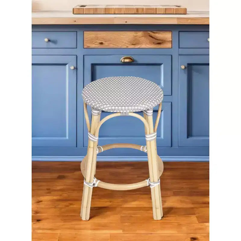 24 Natural Gray And Heavy Duty Plastic and Rattan Backless Counter Height Bar Chair