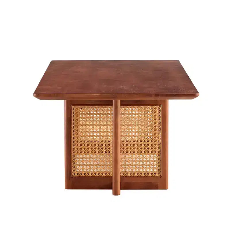 47W Rattan Coffee Table Cocktail Table Wood Center Table Rectangular Sofa Table, Natural/Brown-Modernluxe