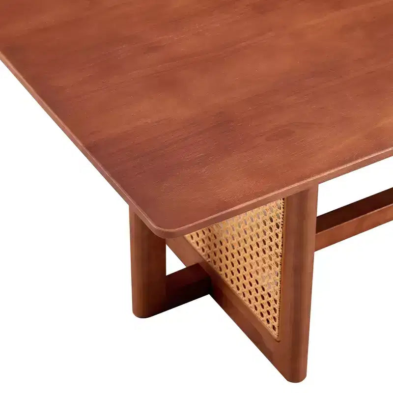 47W Rattan Coffee Table Cocktail Table Wood Center Table Rectangular Sofa Table, Natural/Brown-Modernluxe