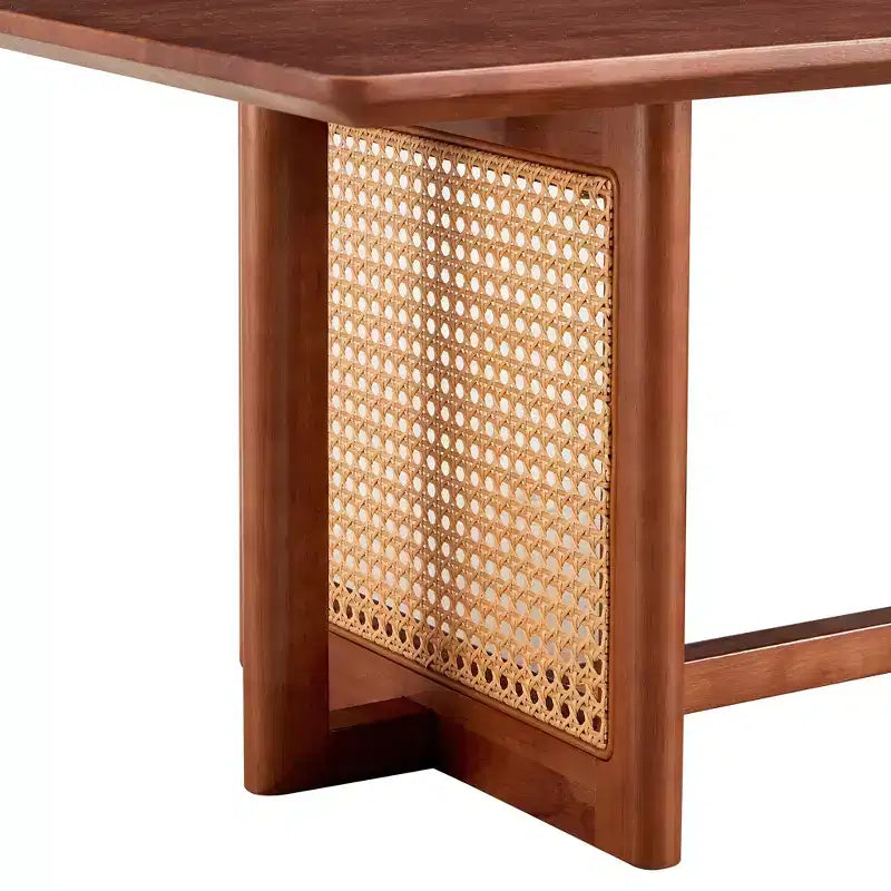 47W Rattan Coffee Table Cocktail Table Wood Center Table Rectangular Sofa Table, Natural/Brown-Modernluxe