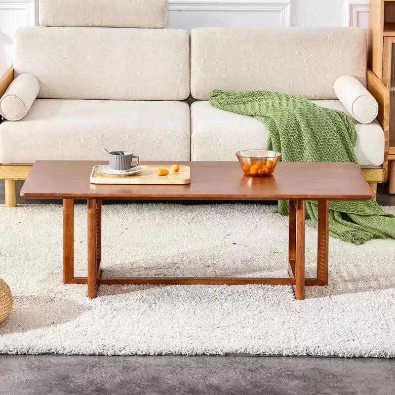 47W Rattan Coffee Table Cocktail Table Wood Center Table Rectangular Sofa Table, Natural/Brown-Modernluxe