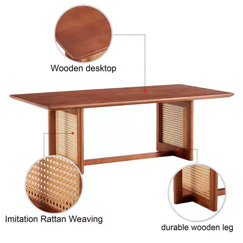 47W Rattan Coffee Table Cocktail Table Wood Center Table Rectangular Sofa Table, Natural/Brown-Modernluxe