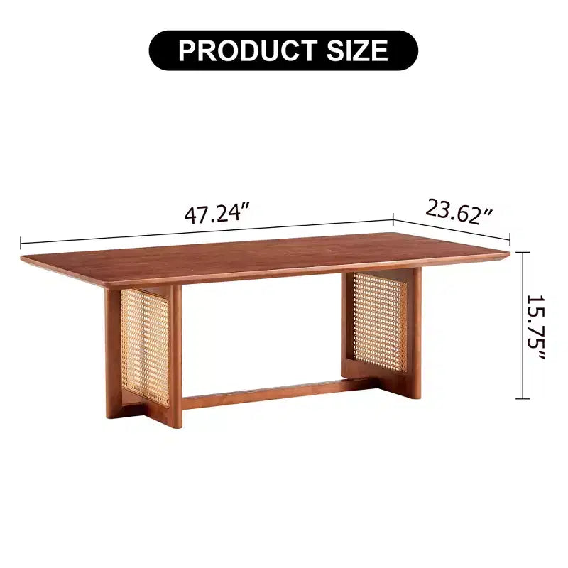 47W Rattan Coffee Table Cocktail Table Wood Center Table Rectangular Sofa Table, Natural/Brown-Modernluxe