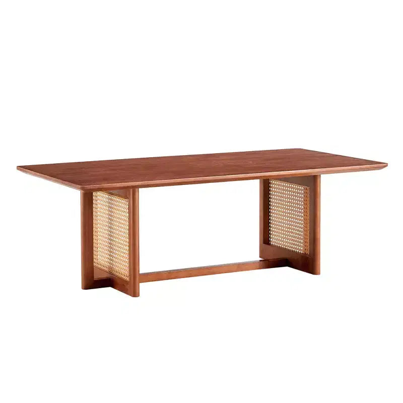 47W Rattan Coffee Table Cocktail Table Wood Center Table Rectangular Sofa Table, Natural/Brown-Modernluxe