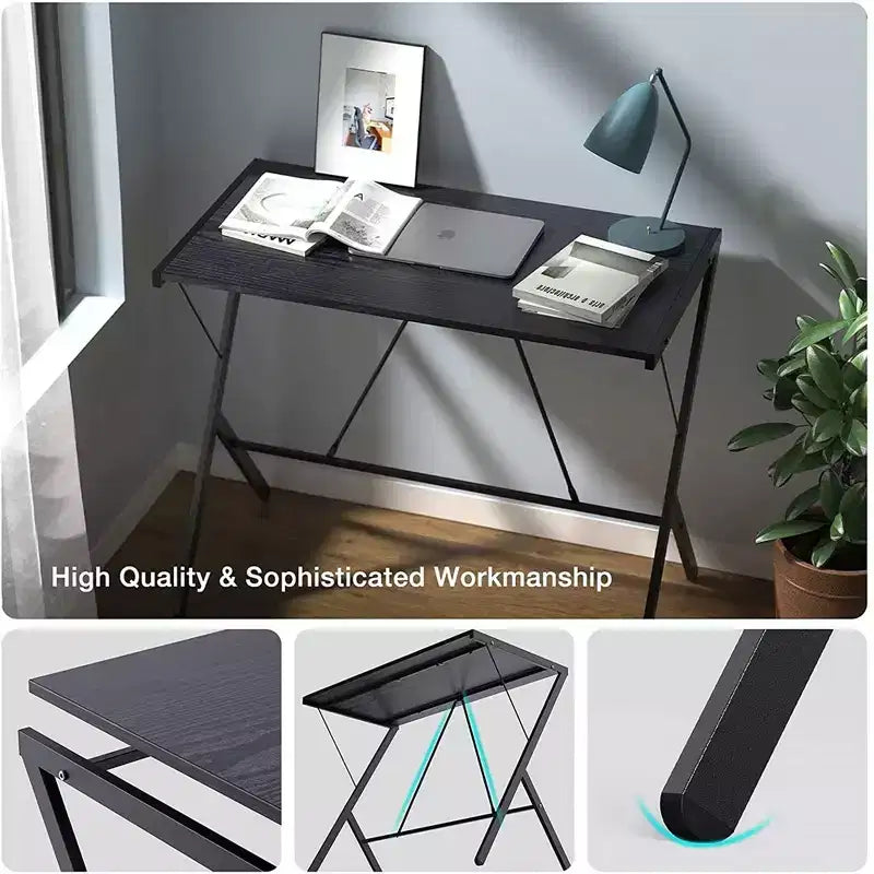 Mehoom Modern Metal Study Desk for Home Office, Table, Black, 35.4in