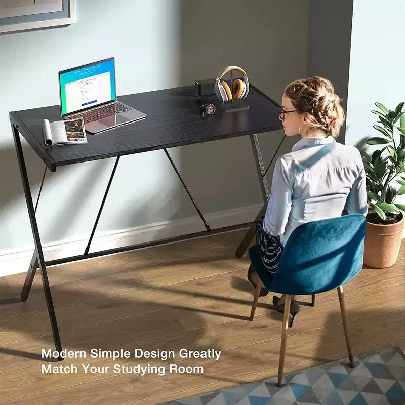 Mehoom Modern Metal Study Desk for Home Office, Table, Black, 35.4in