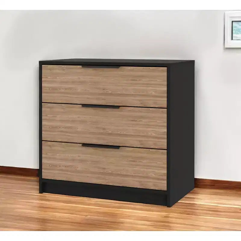 HomeRoots 28 Natural and Black Three Drawer Dresser