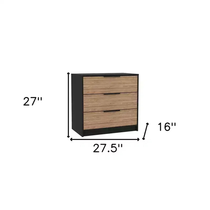 HomeRoots 28 Natural and Black Three Drawer Dresser