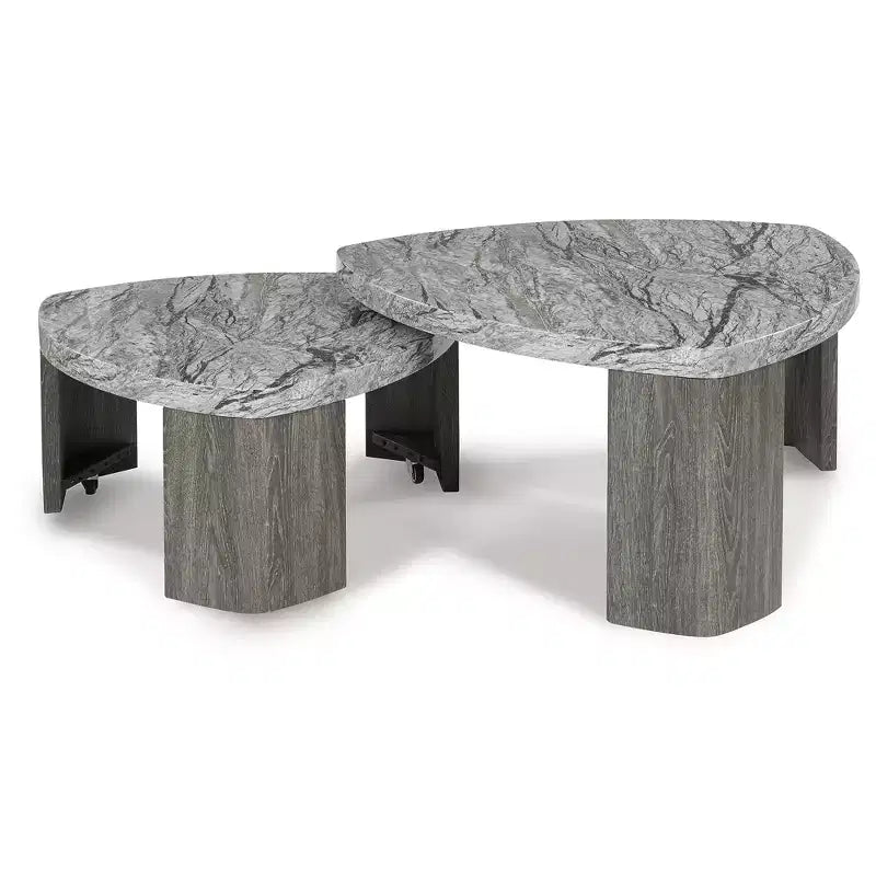 Signature Design by Ashley Surmour Modern Nesting Coffee Table with Faux Marble Top, Gray