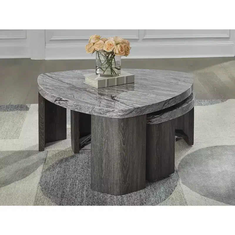 Signature Design by Ashley Surmour Modern Nesting Coffee Table with Faux Marble Top, Gray