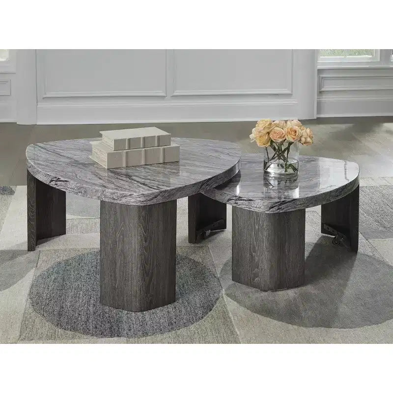Signature Design by Ashley Surmour Modern Nesting Coffee Table with Faux Marble Top, Gray