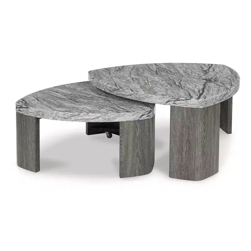 Signature Design by Ashley Surmour Modern Nesting Coffee Table with Faux Marble Top, Gray