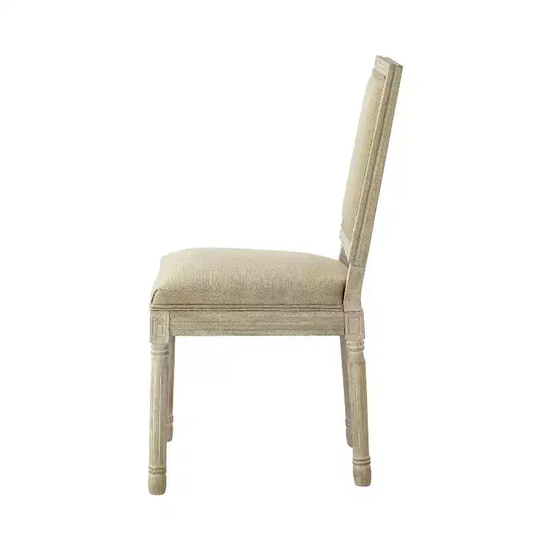 Rustic Manor David Linen Armless Dinng Chair with Antique Brushed Wood Finish (Set of 2)