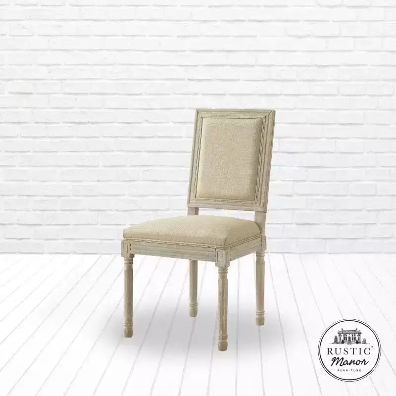 Rustic Manor David Linen Armless Dinng Chair with Antique Brushed Wood Finish (Set of 2)