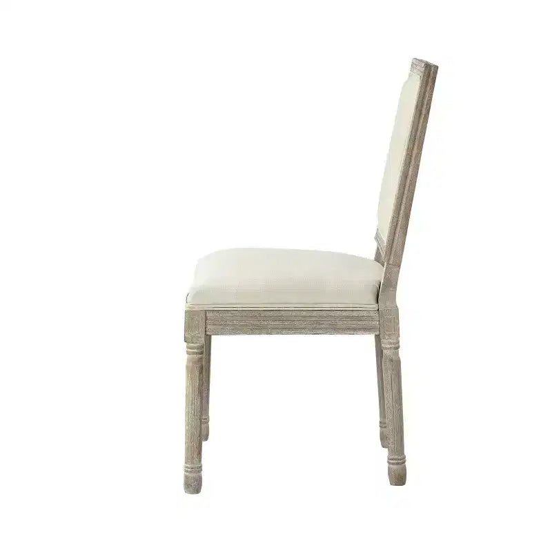 Rustic Manor David Linen Armless Dinng Chair with Antique Brushed Wood Finish (Set of 2)