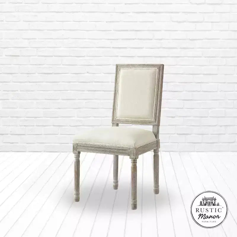 Rustic Manor David Linen Armless Dinng Chair with Antique Brushed Wood Finish (Set of 2)