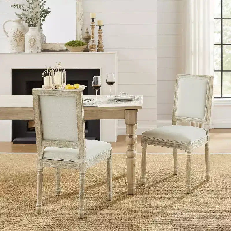 Rustic Manor David Linen Armless Dinng Chair with Antique Brushed Wood Finish (Set of 2)