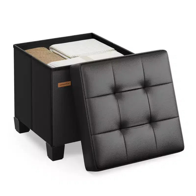 15x15x15.7-Inch Cube Storage Ottoman with Legs. 10 Gal (37 L) Capacity. Synthetic Leather Footstool/Footrest.